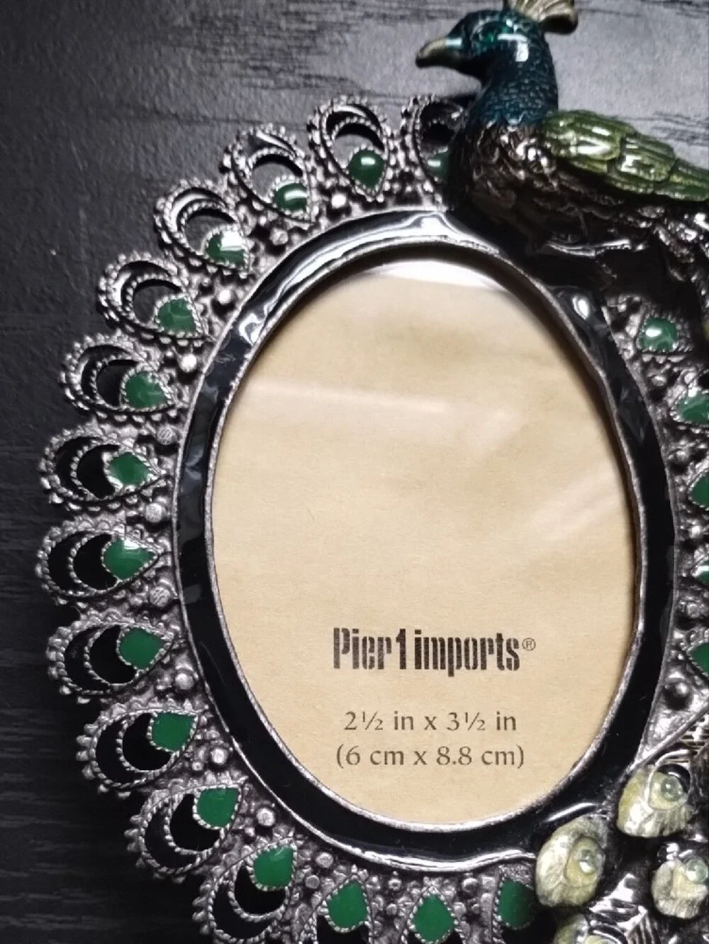 Pier 1 Green and Silver Peacock Tabletop Frame with Teal Accents
